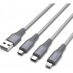 Multifunkční datový a nabíjecí kabel PN-317 micro USB - Apple Lightning - USB-C Barva: Stříbrná – Zboží Mobilmania