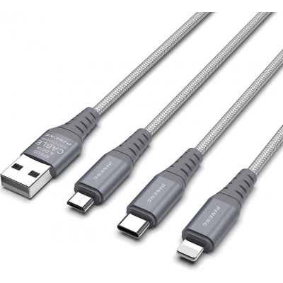 Multifunkční datový a nabíjecí kabel PN-317 micro USB - Apple Lightning - USB-C Barva: Stříbrná