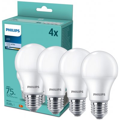 Philips 4x LED žárovka E27 A60 10W = 75W 1055 lm 4000lK denní bílá Milk – Zboží Živě