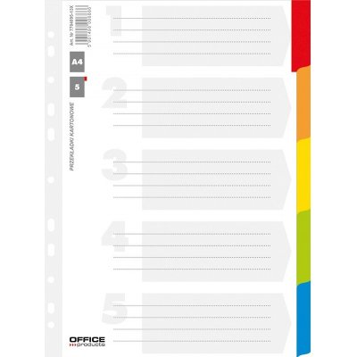 Rozlišovač Office s laminovanými indexy, A4, karton, 5 listů, bílý – Zboží Živě