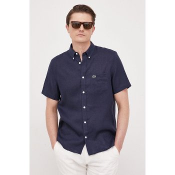 Lacoste plátěná košile regular s límečkem button-down tmavomodrá