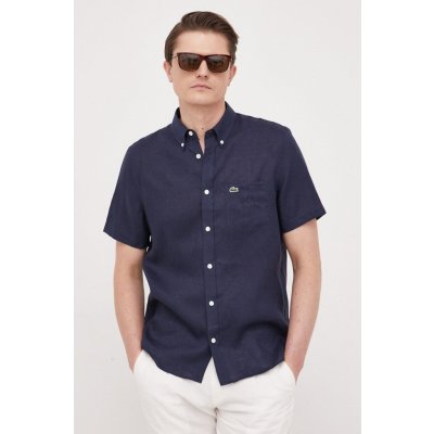 Lacoste plátěná košile regular s límečkem button-down tmavomodrá – Zboží Mobilmania