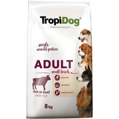 TropiDog Premium Adult Small hovězí s rýží 8 kg