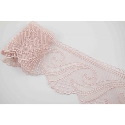Luxusní krajka vyšívaná na tylu - pudrová růžová - šíře 10,5 cm – Sleviste.cz