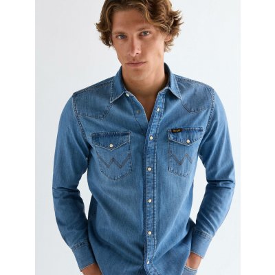 Wrangler Western pánská džínová košile 112378393 mid light wash – Zboží Dáma