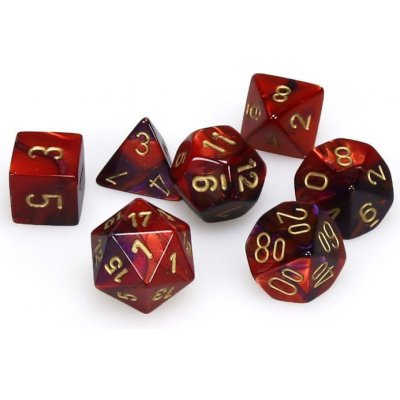 Chessex hrací kostky 7 druhů kostek červeno-fialová se zlatým písmem – Zbozi.Blesk.cz