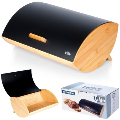 Chlebník Kovový Dřevěný Černý VILDE 35,5x24,5x15,5 cm – Sleviste.cz