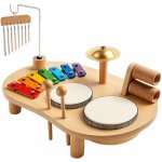 Kruzzel dřevěný hudební vzdělávací stolek s činely bubínky a chrastítky – Zbozi.Blesk.cz