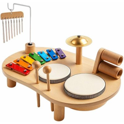 Kruzzel dřevěný hudební vzdělávací stolek s činely bubínky a chrastítky – Zbozi.Blesk.cz