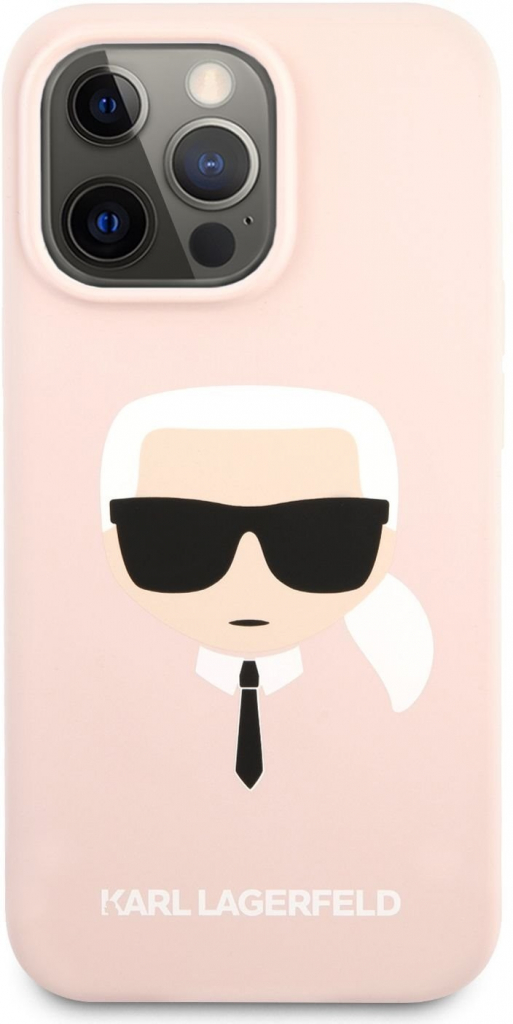 Pouzdro Karl Lagerfeld Liquid Silicone Karl Head iPhone 13 Pro Light růžové