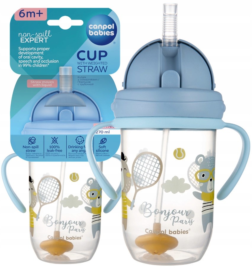 Canpol babies non-spill cup with weighted straw 270ml BONJOUR PARIS