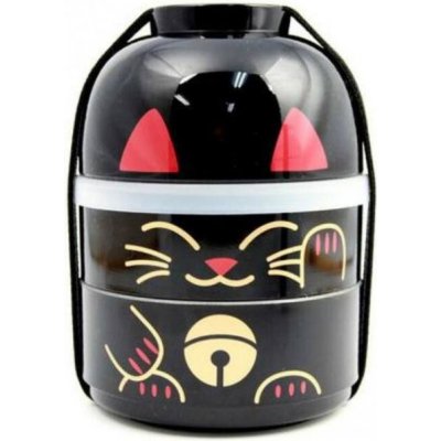 Japonský jídlonosič Bento Maneki Neko černý, 440 ml