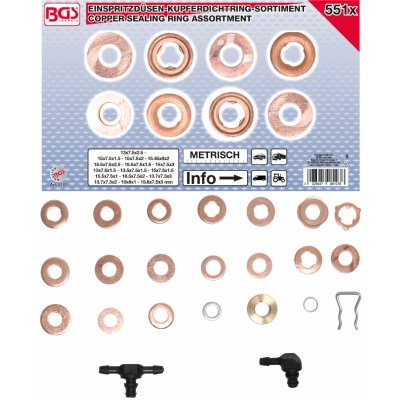 BGS 8107, Sada měděných těsnicích kroužků pro vstřikovací trysky | 551dílná – Zboží Mobilmania