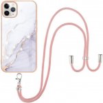 Pouzdro AppleKing mramorový se šňůrkou iPhone 12 / 12 Pro - bílorůžové – Zboží Mobilmania
