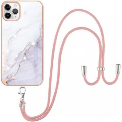 Pouzdro AppleKing mramorový se šňůrkou iPhone 12 / 12 Pro - bílorůžové – Zboží Mobilmania