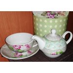 Made in France Francouzská sada čajník s šálkem a podšálkem porcelánový Dekor Classic Botanic Background 450+250 ml + Dárková krabice – Zboží Mobilmania