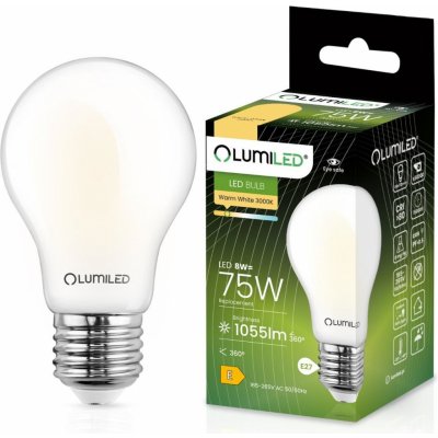 Lumiled LED žárovka E27 A60 8W = 75W 1055lm 3000K Teplá bílá 360° Filament Mléčná – Zboží Mobilmania