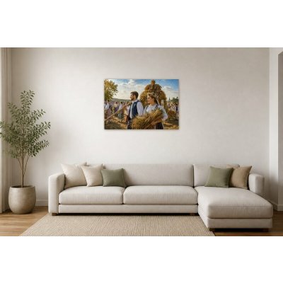 Obraz na plátně – Lidé v krojích se snopy obilí 105 × 70 cm – Hledejceny.cz