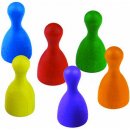 Příslušenství ke společenským hrám Figurky dřevo 25mm 24ks 6 barev+ 2 kostky společenská hra v sáčku 7x13cm