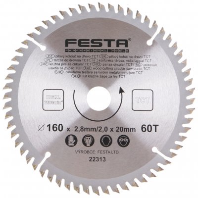 Festa Pilový kotouč s SK plátkem, 160 x 20 mm, 60 zubů, TCT, F22313 – Zboží Mobilmania