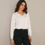 Kreponová halenka s krajkovými detaily bílá – Zboží Mobilmania