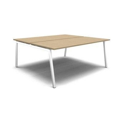 No brand Sdružený kancelářský stůl MOON A, 180 x 164 x 74 cm, rovné provedení, bělený dub/bílá 48577