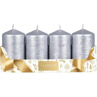 Sada adventních svíček TAURUS metalická stříbrná škrab. efekt 5 x 9 cm, 4 ks – Hledejceny.cz