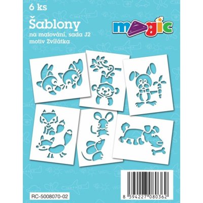 Papírové šablony MAGIC ZVÍŘÁTKA III J2 6 ks šablony zvířátka 11x14 karton 220 g frotáž voskovky tupování tempery foukací fixy plastelína – Sleviste.cz