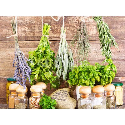 WEBLUX 70518876 Fototapeta plátno various fresh and dried herbs různé čerstvé a sušené byliny rozměry 330 x 244 cm