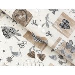 Dekorační látka Porto PRT-014 Hnědo-šedá srdíčka na krémovém - šířka 140 cm – Hledejceny.cz