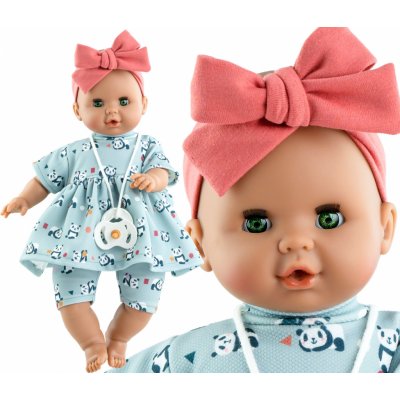 Paola Reina Realistické miminko holčička Sonia v modrých šatech s pandami Alex a Sonia 36 cm – Hledejceny.cz