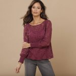 Krajková halenka s dlouhými rukávy švestková – Zboží Dáma