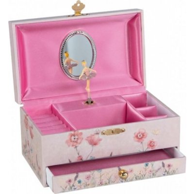 Goki Hrací skříňka/šperkovnice s šuplíkem Květiny světle růžová