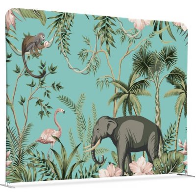 Jansen Display Potištěná látková dělící stěna 200-150 Oboustranný Dětský koutek tropická zvířata, 1984 x 1502 mm – Zboží Živě