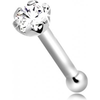 Šperky Eshop rovný piercing do nosu z bílého zlata s blýskavým briliantem BT502.29