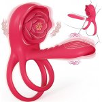 SuperLove Vibrating Cock Ring Sleeve with Rose Clitoral Stimulator Red – Zboží Dáma