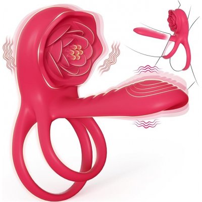 SuperLove Vibrating Cock Ring Sleeve with Rose Clitoral Stimulator Red – Zboží Dáma