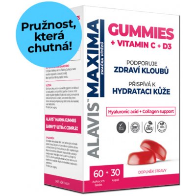Alavis Maxima Gummies kyselina hyaluronová Vit. C+D3 60 žvýkacích tablet + 30 kapslí (6 balení)