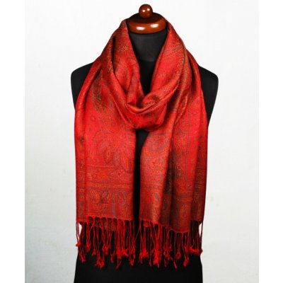 Šála Tsewang červená s tmavě zelenou – Zboží Mobilmania
