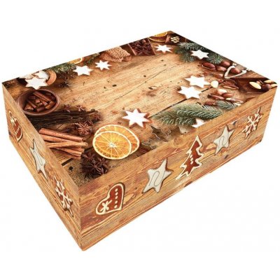 Alvarak vánoční krabice na cukroví bez okénka Hnědá vzor dřevo s perníčky 26 x 15 x 7 cm – Zboží Mobilmania