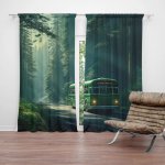 Sablio Závěs Zelený autobus v lese: 2ks 140x250cm – Hledejceny.cz