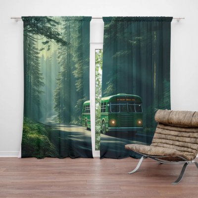 Sablio Závěs Zelený autobus v lese: 2ks 140x250cm – Hledejceny.cz