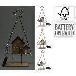 Mat Dekorace STROM S DOMEČKEM 10LED 39cm kov dřevo mix – Hledejceny.cz