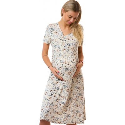 Dámská noční košile na kojení těhotenská noční košilka z jemného pružného materiálu se zipem 1D1664 béžová – Zboží Dáma