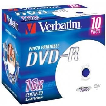 Verbatim DVD-R 4,7GB 16x, printable, jewel, 10ks (43521)