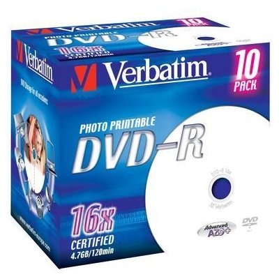 Verbatim DVD-R 4,7GB 16x, printable, jewel, 10ks (43521) – Zbozi.Blesk.cz