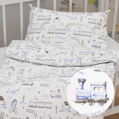 Biante dětské povlečení Sandra SA 690 Modré vláčky s letadýlky na bílém 90 x 140 cm 40 x 60 cm – Zboží Mobilmania
