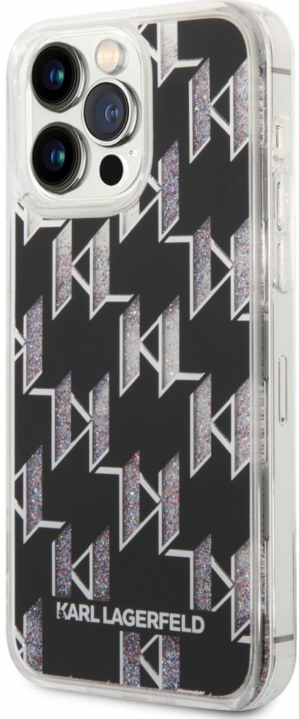 Pouzdro Karl Lagerfeld Monogram Liquid Glitter iPhone 14 Pro Max černé