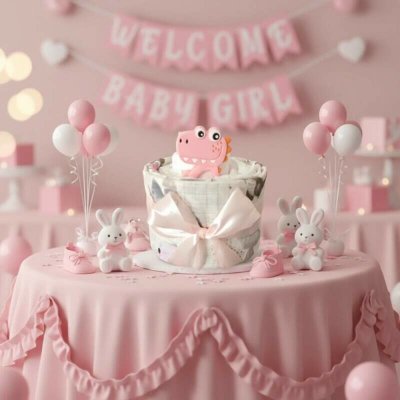 Brumlík plenkový mini dort Dinosauřík růžová – Zboží Mobilmania