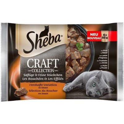 Sheba Craft Collection Juicy Flavours v omáčce s hovězím s jehněčím s krůtím s kuřecím 4 x 85 g